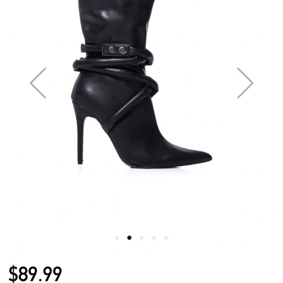 Faux leather bootie a pointed toe stiletto heel ropes that wrap-around the ankle - Picture 2 of 6